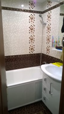 Укладка кафеля (плитки) на стены, пол в ванной комнате, отделка 'под ключ'. Сделано ООО 'Русстрой' г. Калуга
